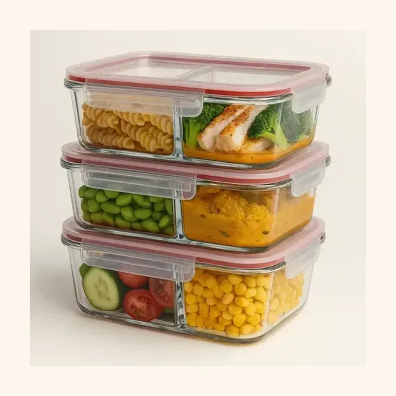 Kit 3 marmitas de vidro com divisória